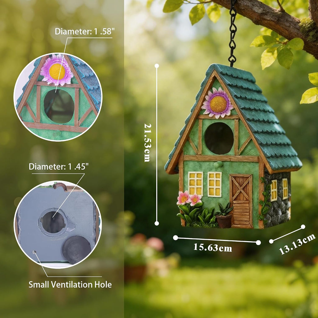 Bird House for Outside, Resin Decorative Birdhouses for Outdoors for Bluebird Finch Cardinals, Bird Nesting Garden, Patio, Yard, Best Birthday Day Gift for Bird Lover Mom