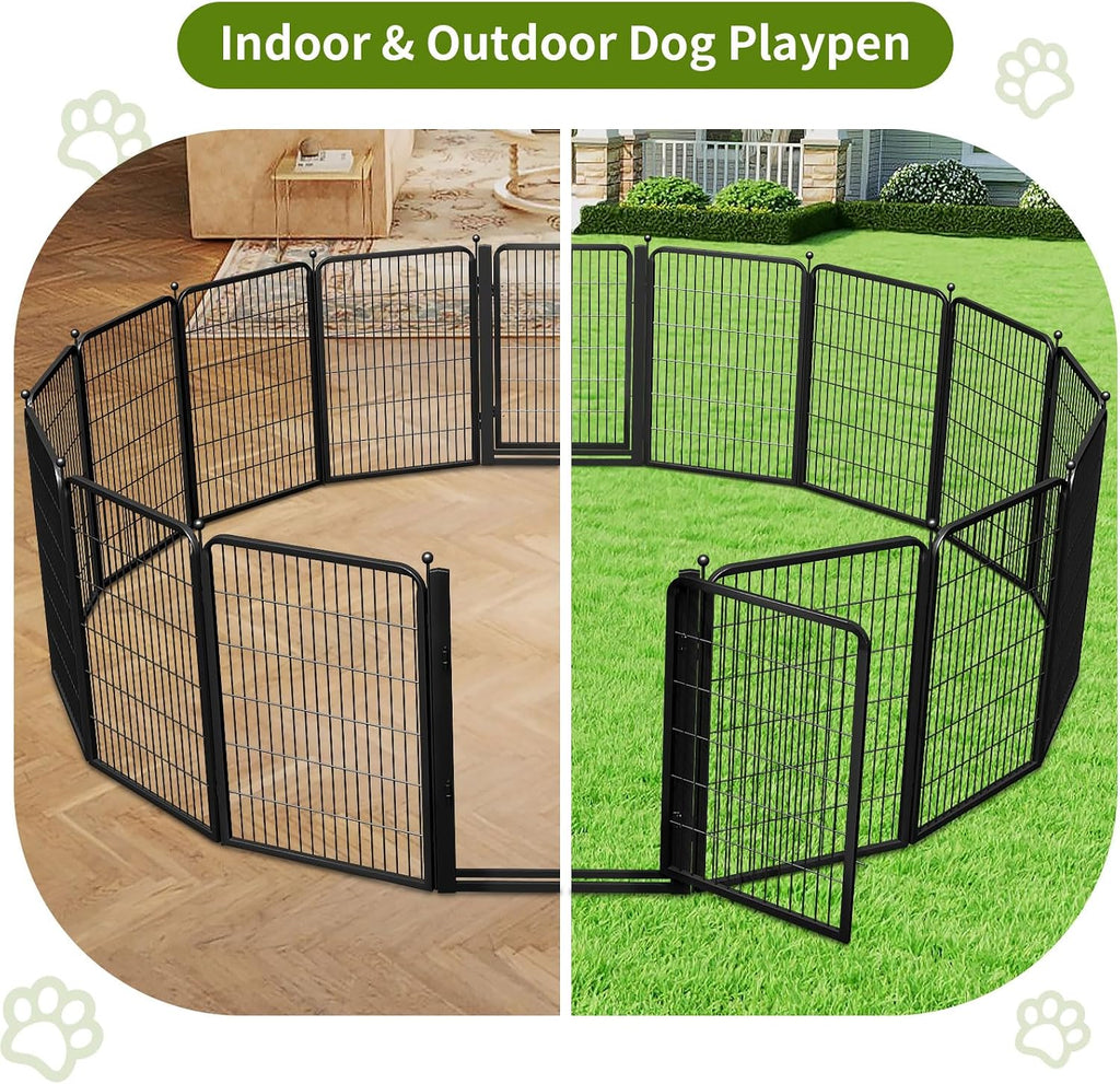 Dog Playpens Extra Wide Gate, 40" H 8 Panels Low Threshold Puppy Playpen Heavy Duty Dog Pen, Dog Playpen Outdoor for Yard RV Camping, Black