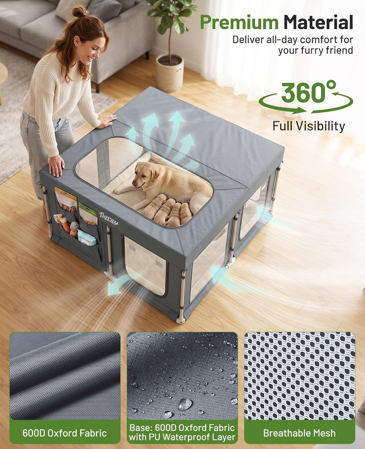 Foldable Large Dog Playpen 47.2"x47.2"x26.3" Indoor Outdoor Use