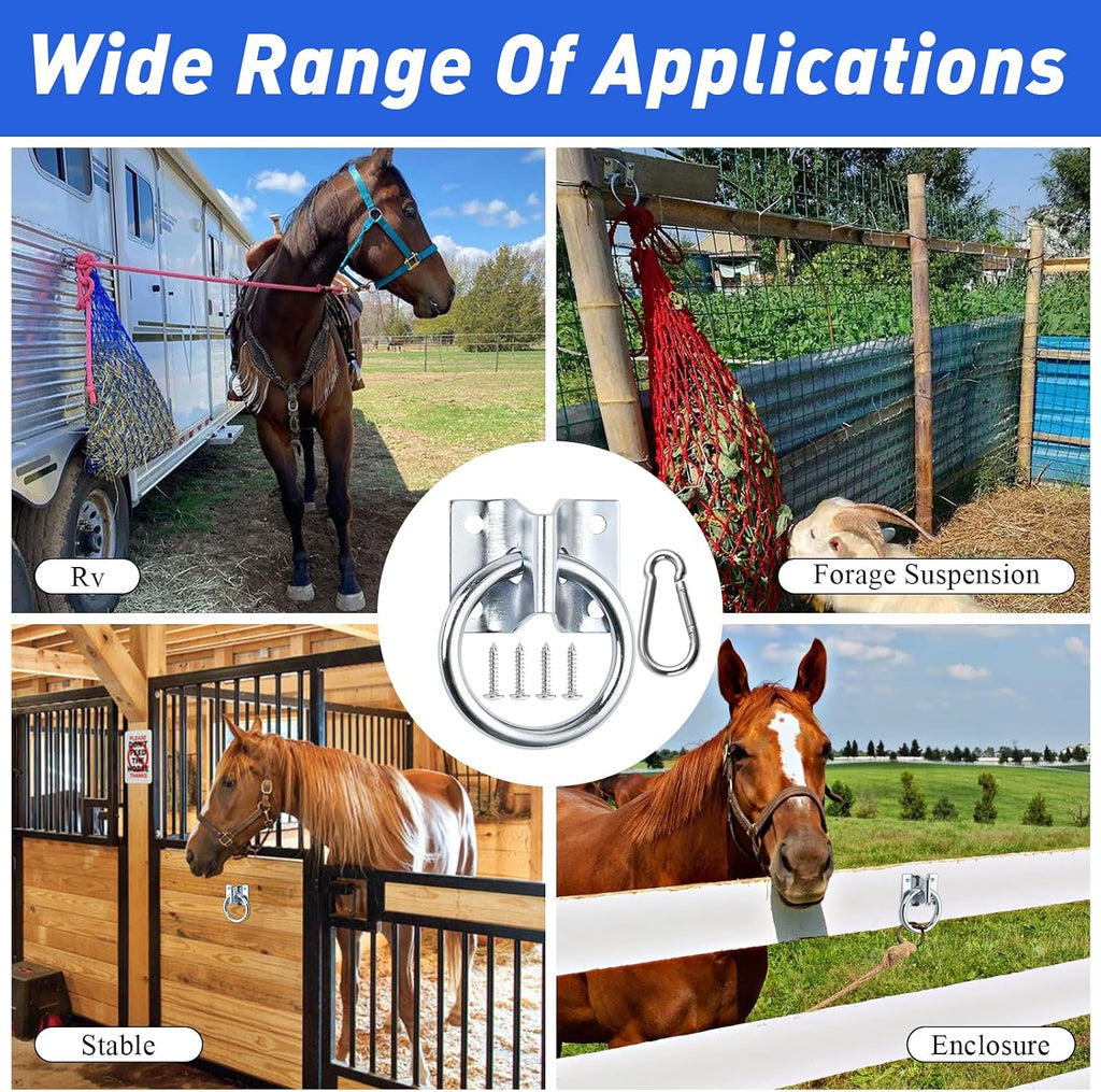 10 Pcs Cross Tie Ring Set, Horse Trailer Tie Ring with 10 Spring Snap Hook and 40 Screws, Tie Down Ring for Stall, Trailer, Barn, Racetrack, Pasture