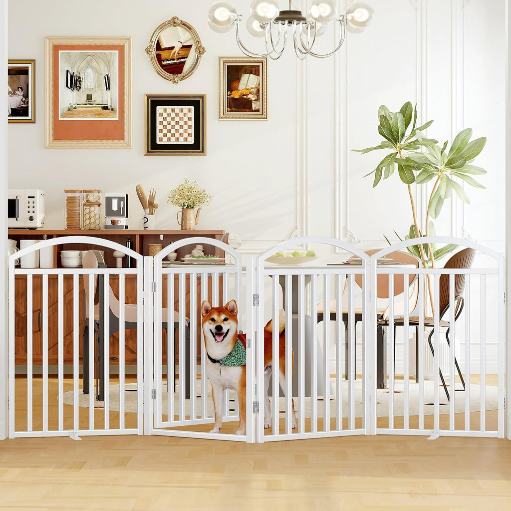 Foldable Pet Fence 144" Wide, 32" Tall,No-Assembly Dog Gate with Door,White