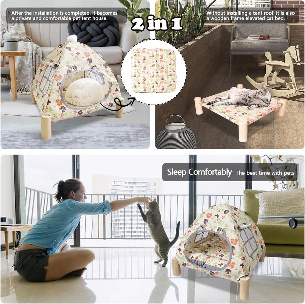Elevated Pet Hammock Bed Tent House - Indoor/Outdoor, Quick Setup