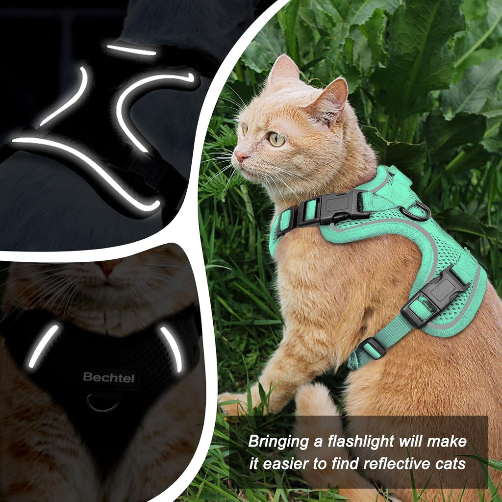 Cat Harness and Leash for Walking, The Upgrade Can be Adjusted in Four Directions and Breathable Cat Harness for Anti Escape that can be Fitted and Positioned, Reflective Strips Harness, Green,M