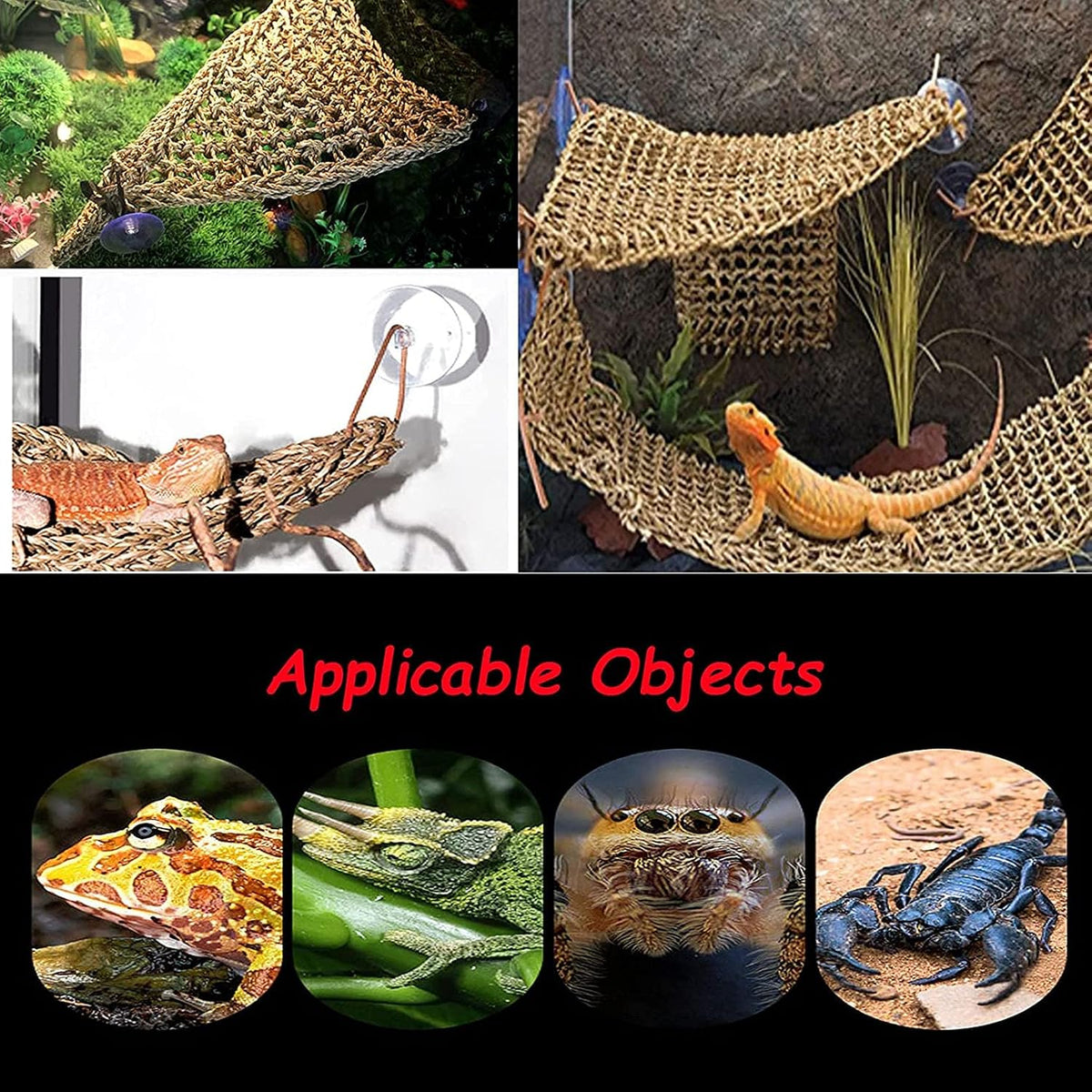Tfwadmx 2 Pack Bearded Dragon Hammock, Reptile Climbing Decor, Lizard Lounger 100% Natural Seagrass Fabric Hammock for Reptiles, Geckos, Anoles, Iguanas, Hermit Crabs, Triangular