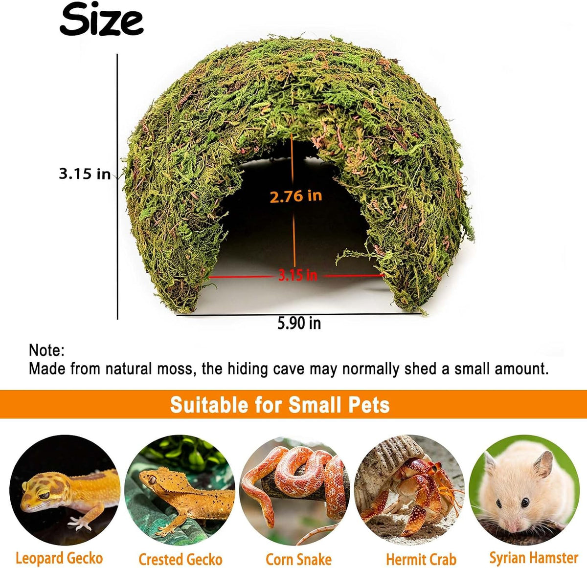Natural Moss Reptile Hideout Cave,Leopard Gecko Humid Climbing Hide,Yellow