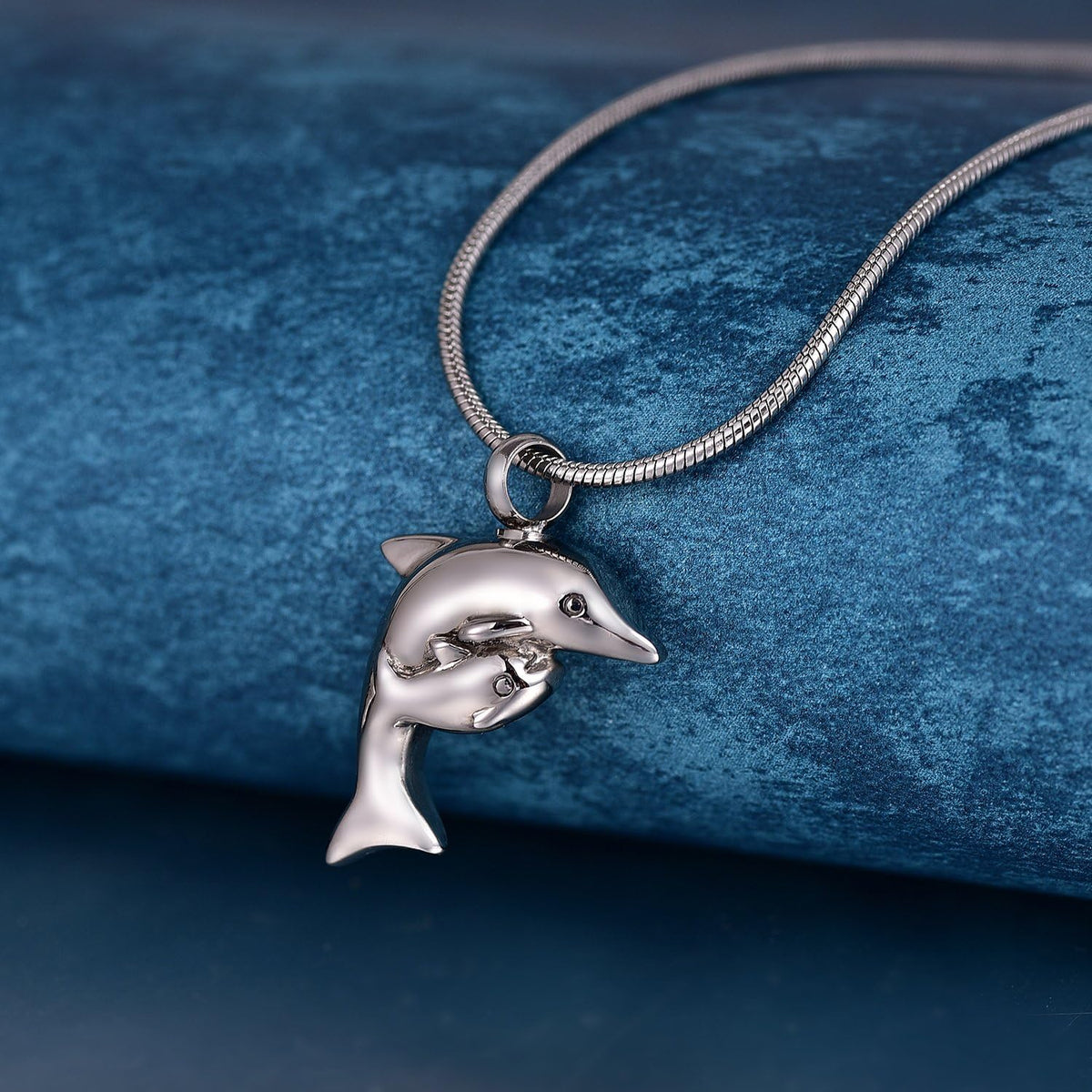 COCO Park Mom & Baby Dolphin Pet Cremation Necklace 316L Steel Memorial Keepsake Urn Pendant Jewelry for Ashes