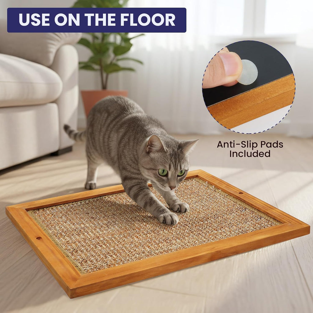 Large Sisal Cats Wall Scratcher, Floor or Wall Mounted Cat Scratching Mat, Durable cat Scratch Pads for Indoor Cats, Framed Sisal Scratch Pad Mat, Wall Cat Scratching Post for Furniture Protector