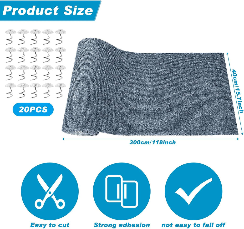 Cat Scratching Mat, 118" x 15.8" Self-Adhesive Trimmable Cat Scratching Carpet Mat with 20 Screws, DIY Cat Scratchers Furniture Protector for Indoor Cats, Couch, Wall and Cat Tree Shelves