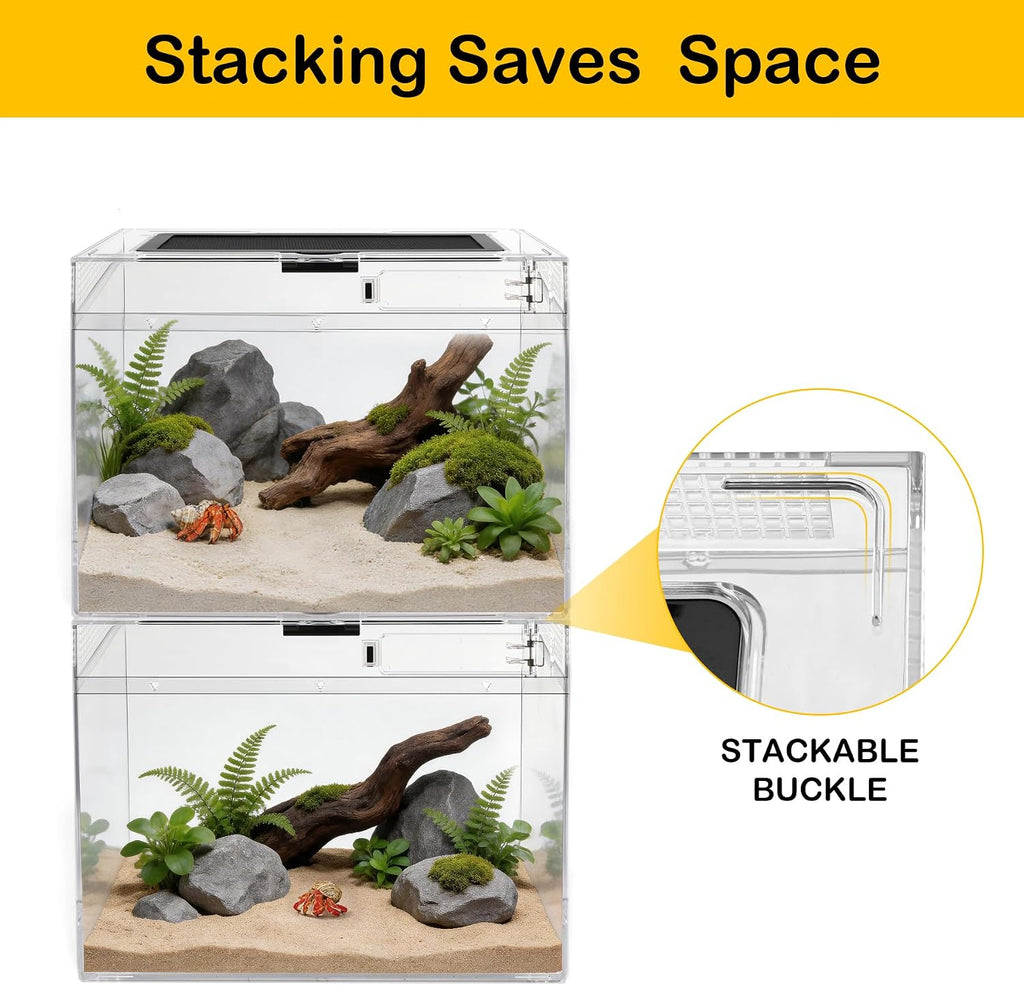HELIME Reptile Tank 7 Piece Starter Kit with Escape Proof Locking Lid Small