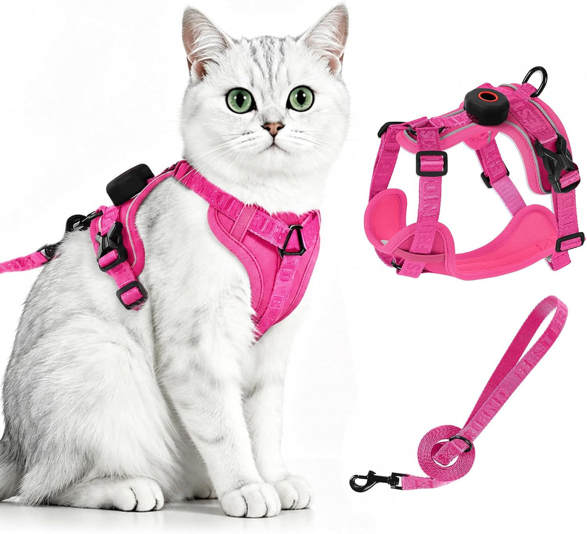Skmeditec Cat Harness and Leash Set: Upgraded Escape Proof Vest with Lead for Large Cat Small Dog Puppy Walking, Soft Jacket Reflective Strips, Black (L)