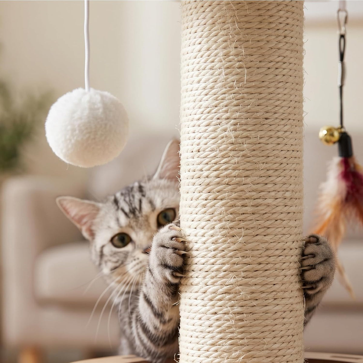 TWDEPART Cat Scratching Post Sisal Scratch Posts,with Hanging Ball and Cat Toys for Indoor Cats