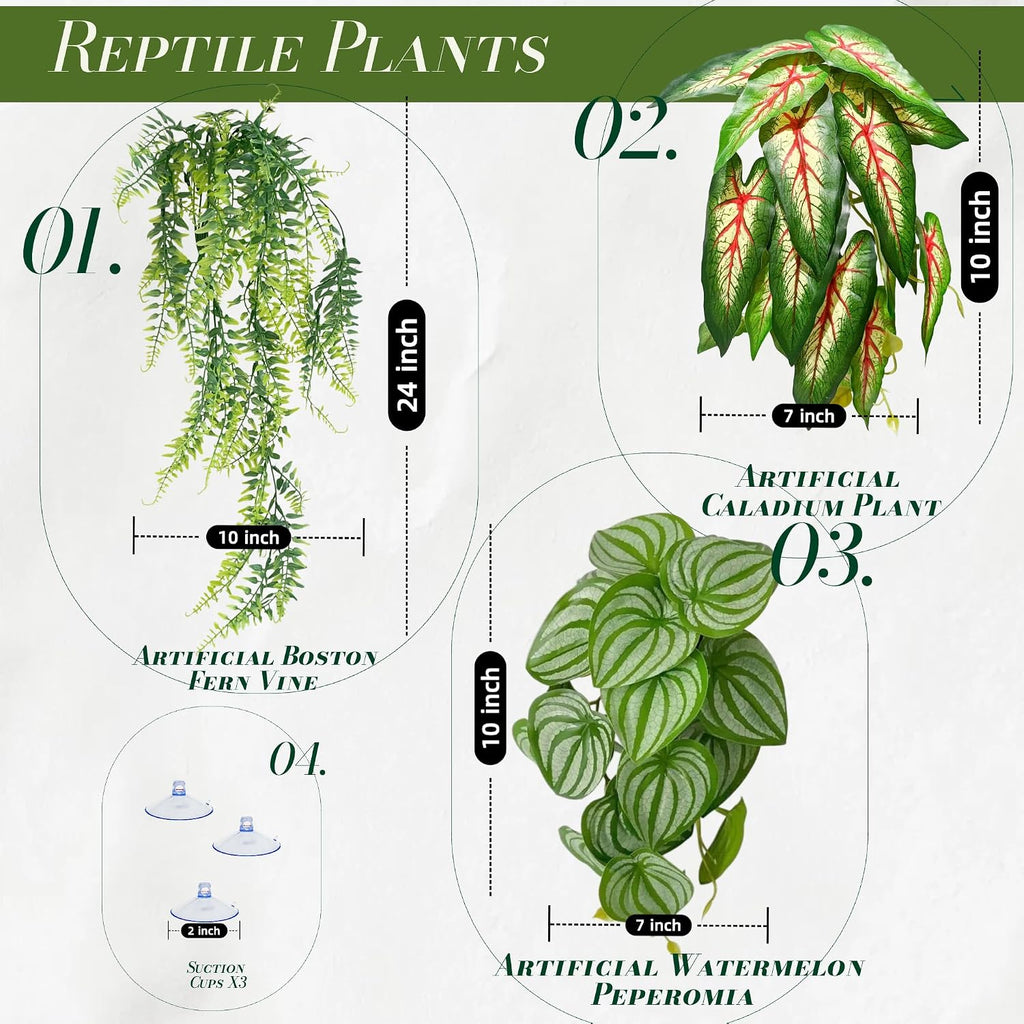 4 Piece Artificial Reptile Terrarium Plants and Vine Decor Kit