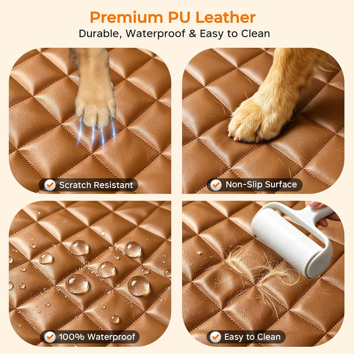 URPOWER Dog Car Seat Cover for Back Seat, Waterproof PU Leather