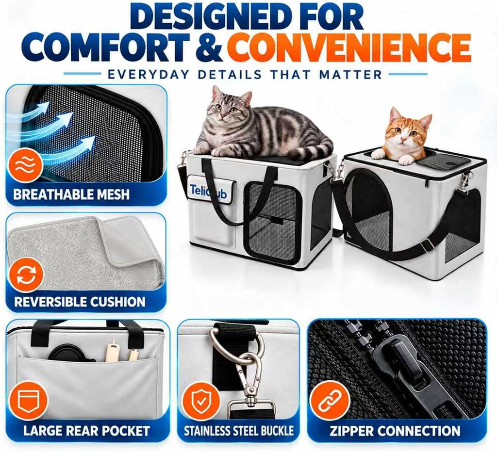 2-Pack Cat Carriers for Travel, Cat House with Scratcher & Tunnel