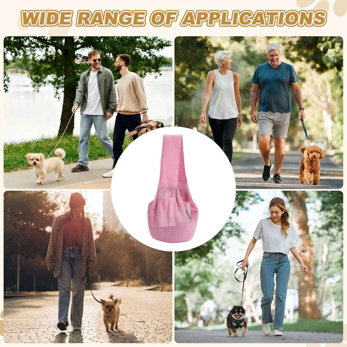 Dog Sling Carrier for Small Dogs Cats Pink,W/Thick Shoulder Strap