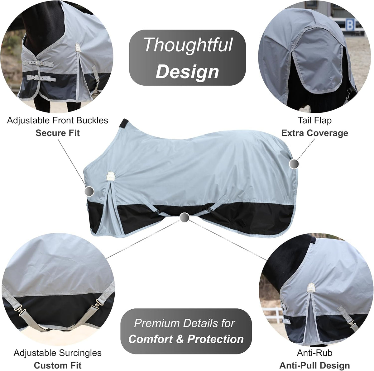 BARN & STABLE 420D Ripstop Lightweight Horse Turnout Sheet, No Fill, Water-Resistant & Breathable Horse Blanket for Spring and Mild Weather, with Anti-Rub Fleece Withers