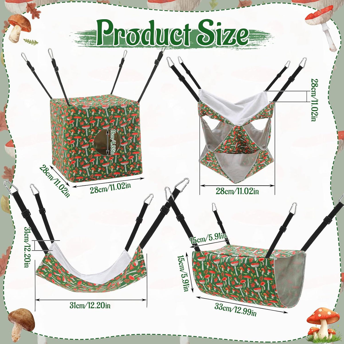 Hamster Hammock, 4 Pack Ferret Guinea Cage Accessories, Camouflage