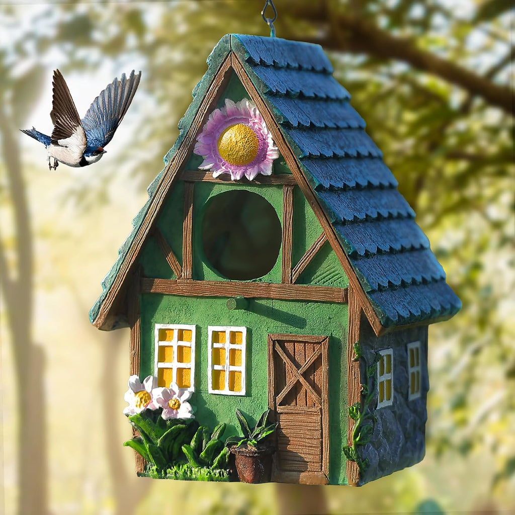 Bird House for Outside, Resin Decorative Birdhouses for Outdoors for Bluebird Finch Cardinals, Bird Nesting Garden, Patio, Yard, Best Birthday Day Gift for Bird Lover Mom