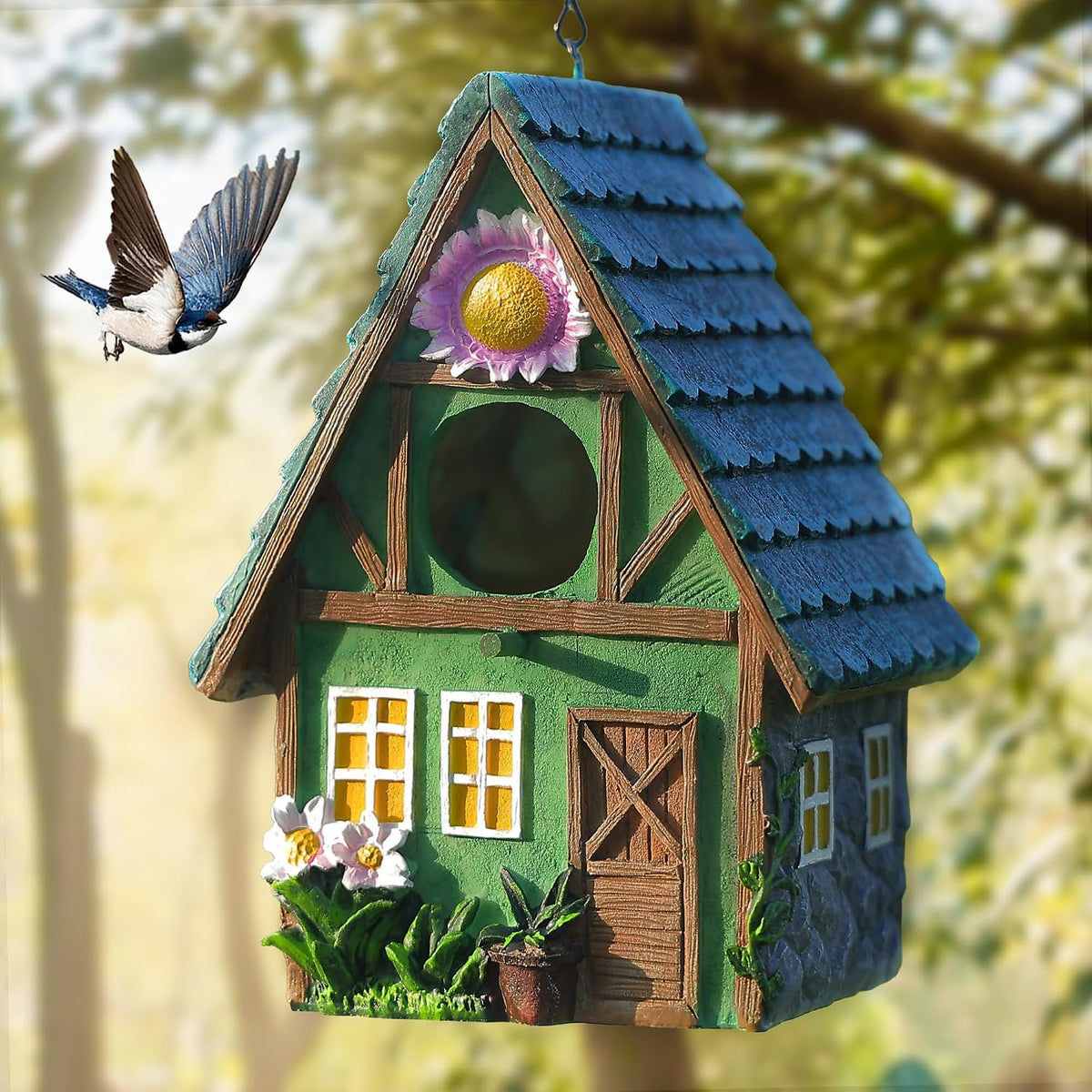 Bird House for Outside, Resin Decorative Birdhouses for Outdoors for Bluebird Finch Cardinals, Bird Nesting Garden, Patio, Yard, Best Birthday Day Gift for Bird Lover Mom