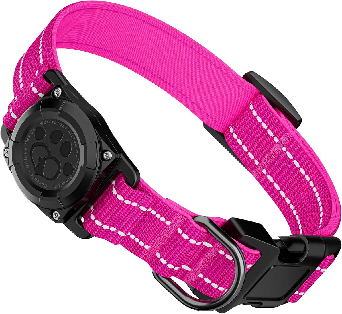 AUBELL Reflective Dog Collar with AirTag Holder,IP68 Waterproof,Pink M