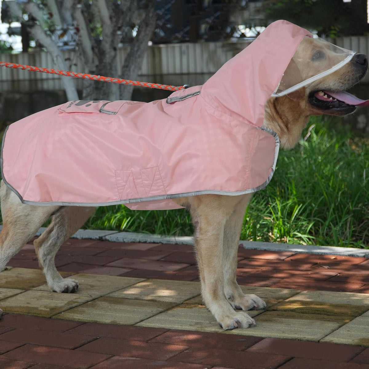 MAMORE Dog Raincoat Reversible,Waterproof Dog Rain Coat Hooded Slicker Poncho with Reflective Strip, Plaid Double Layer Rain Jacket for Small Medium Large Dogs (Pink, X-Large(37-55lb))