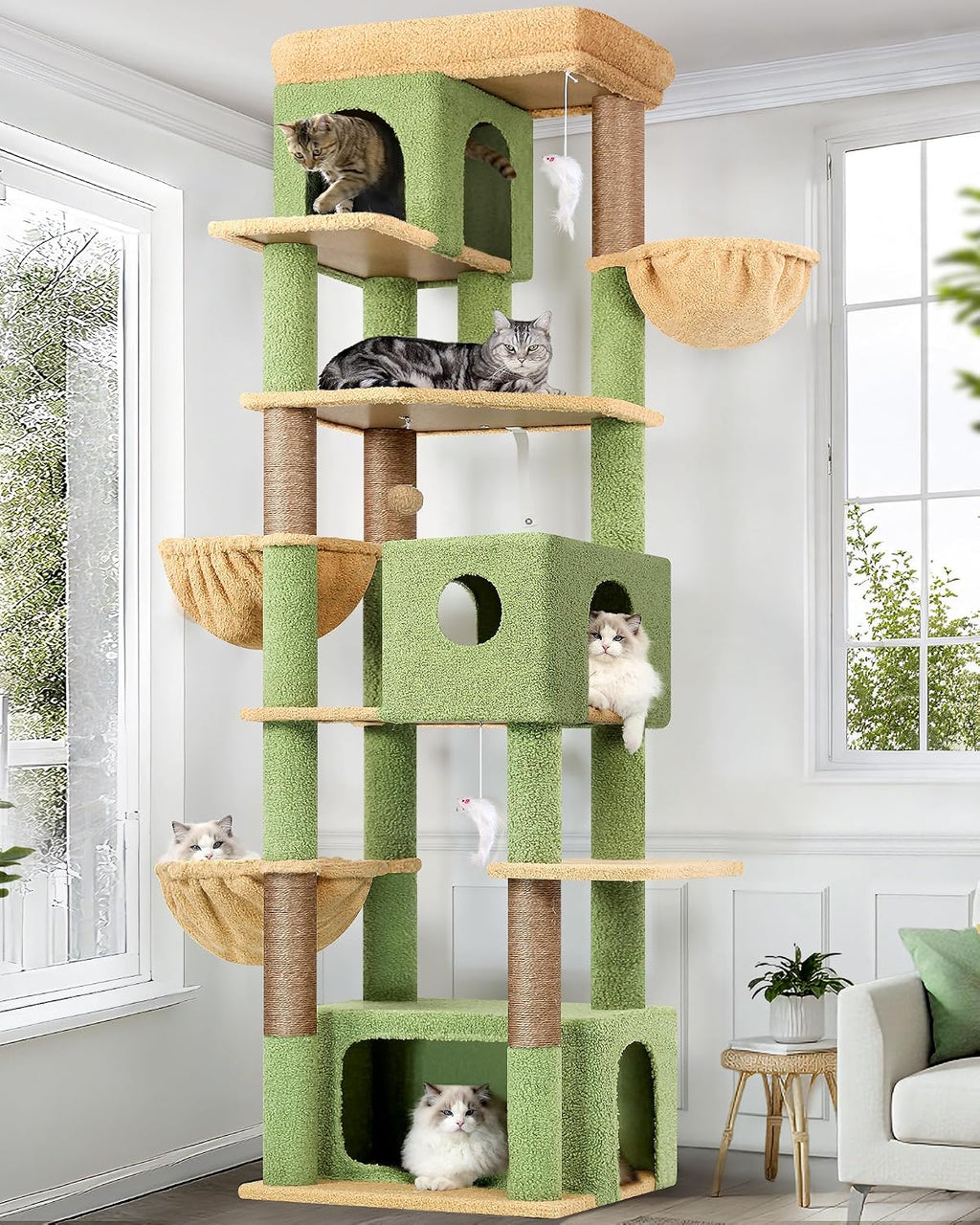 Globlazer Cactus Large Cat Tree, 80 inch Tall Climbing Tower, F80F, Green