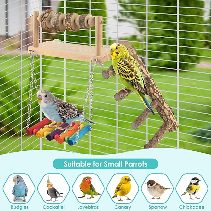 4 Pcs Bird Perch with Swing, Parrot Perches Platform with Chew Blocks, Natural - Image 6
