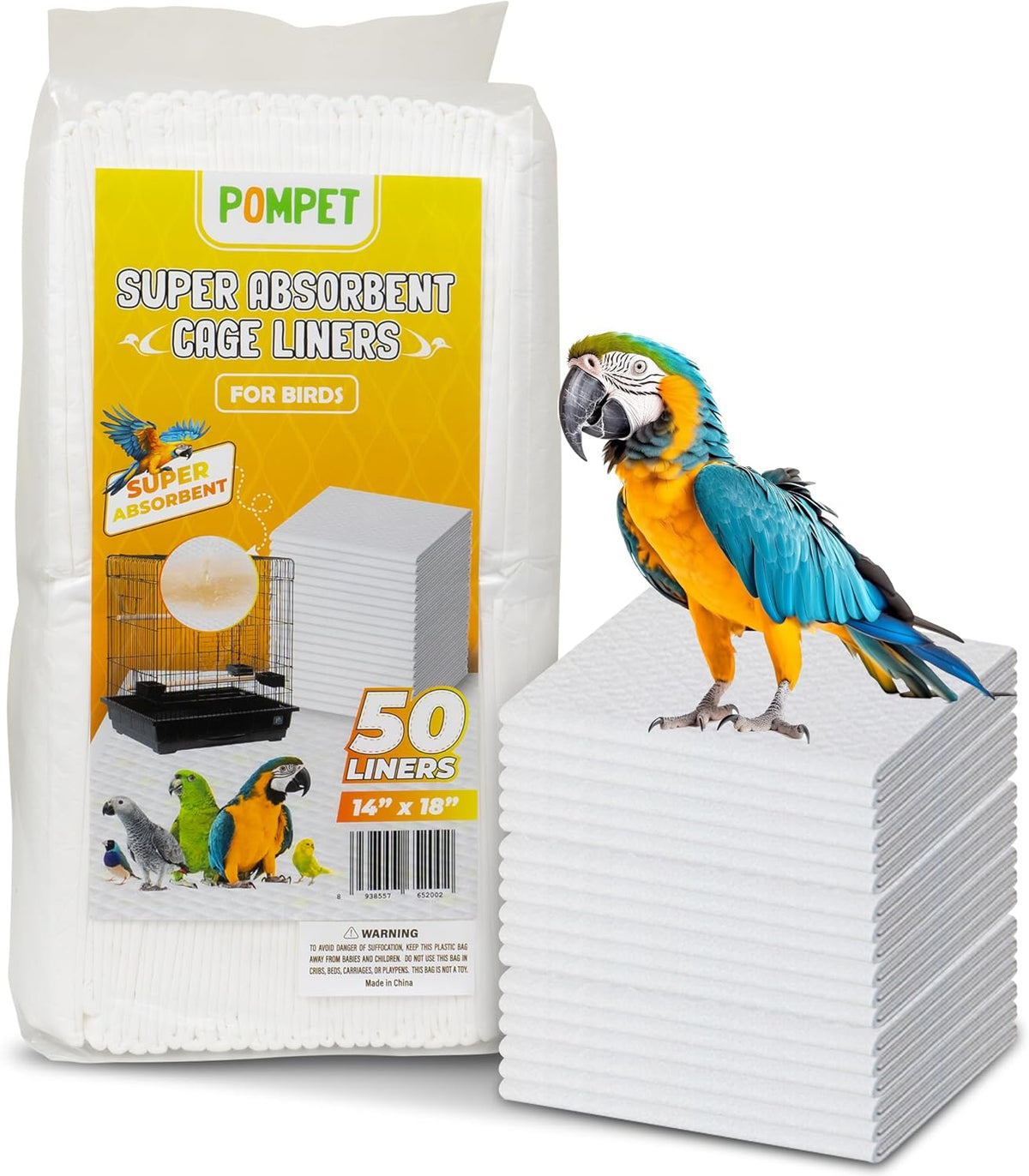 14" X 18" Disposable Bird cage Liners 50 Units, Super Absorbent, Parakeets, Cockatiels, Doves, Canaries, Parrots