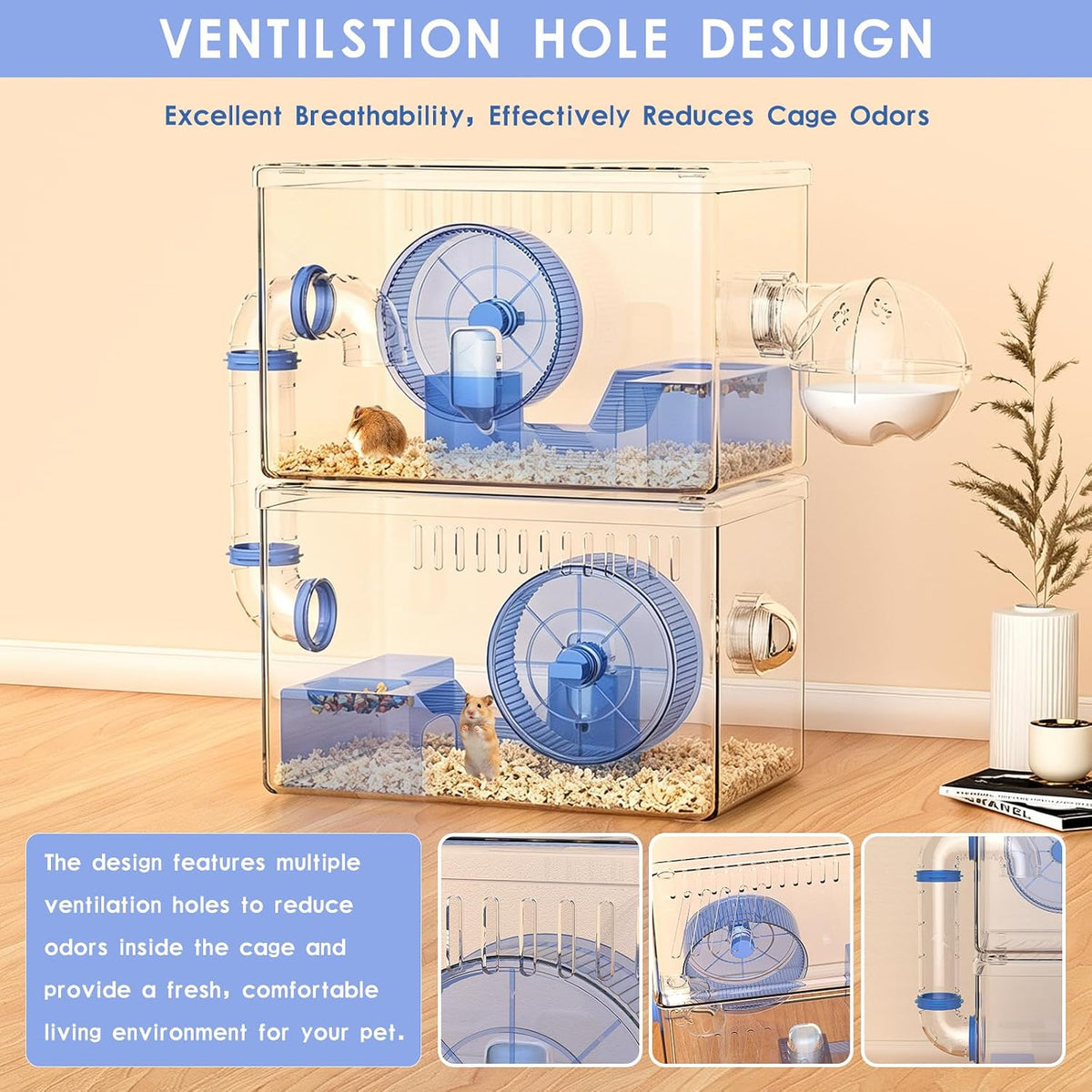 Hamster Cage,Clear Modular Habitat with Tube for Dwarf Hamster
