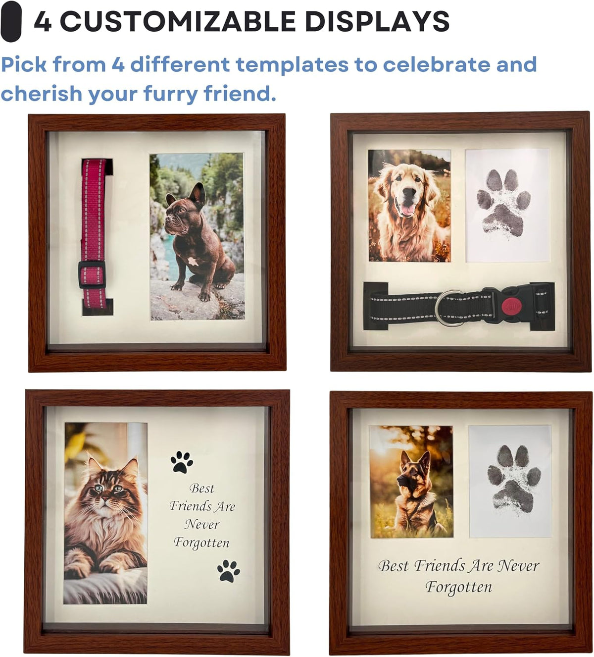 OtterPets Paw Print Kit for Dogs 9x9, 4 customizable displays (Brown)
