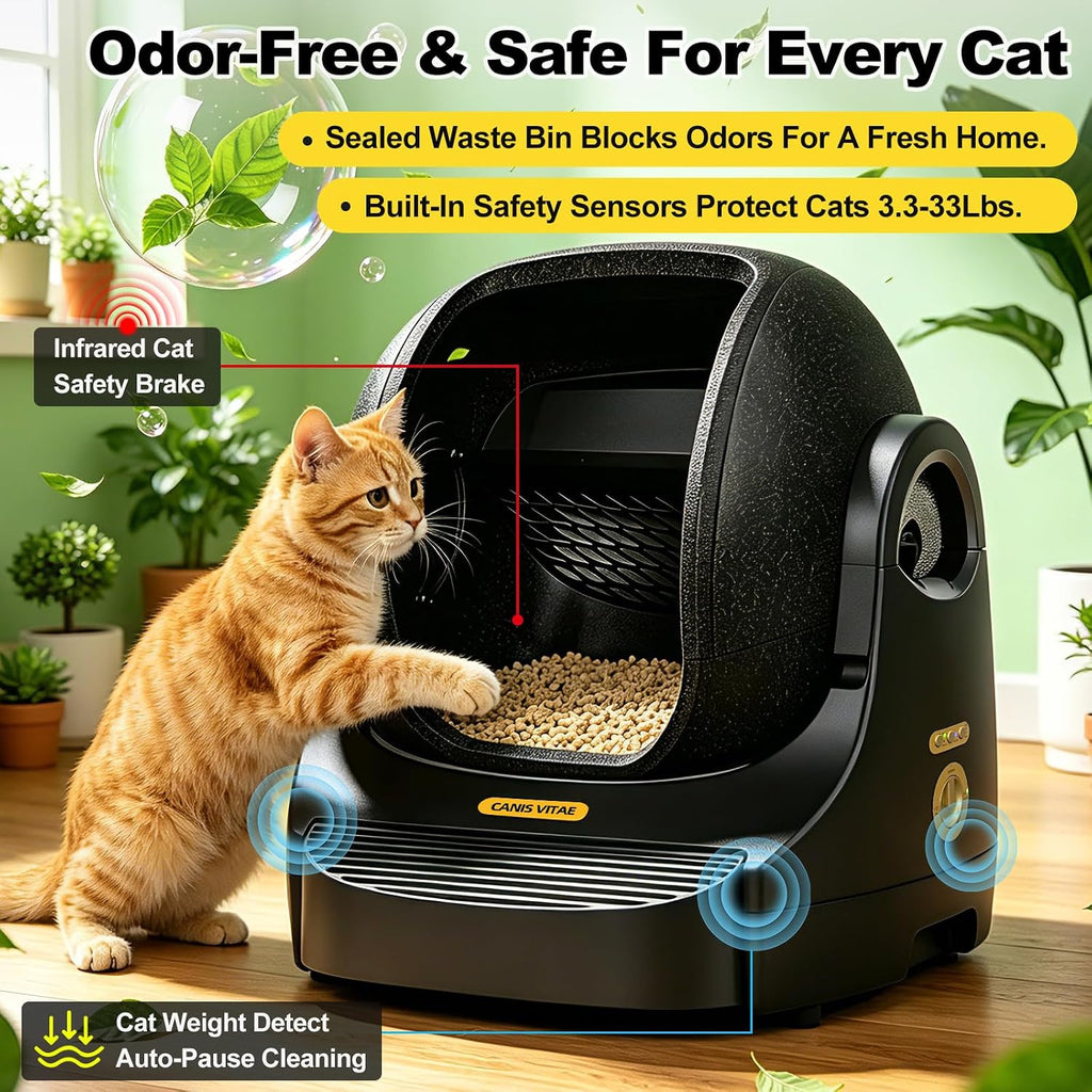Automatic Litter Box - App-Controlled Self-Cleaning, Large Capacity, Suitable for Multiple Cats, Noise Reduction & Odor Control, Dual Safety Sensors, Comes with Waste Bags, Easy to Maintain