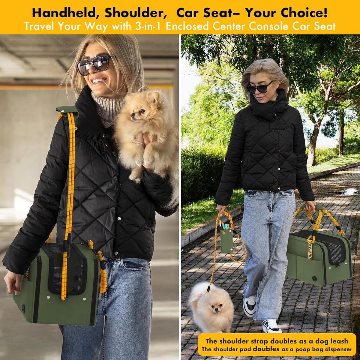 PAWZIDEA Center Console Dog Car Seat, Secure Straps & Anti Slip, Up to 12lb