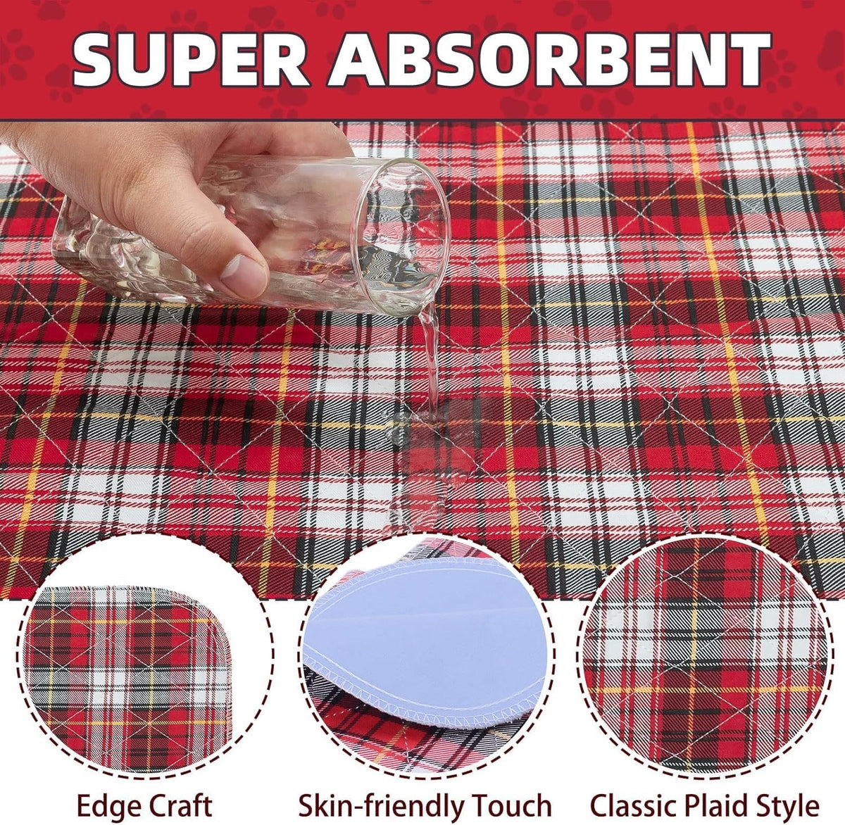KOOLTAIL Reusable Puppy Pads, 2 Pack Washable Pee Pads for Dogs-Waterproof Non-Slip Plaid Puppy Training Pads, Absorbent Whelping Pads for Potty, Crate, Playpen, Bed, Sofa, Large Dog Mat, 31"x 36"