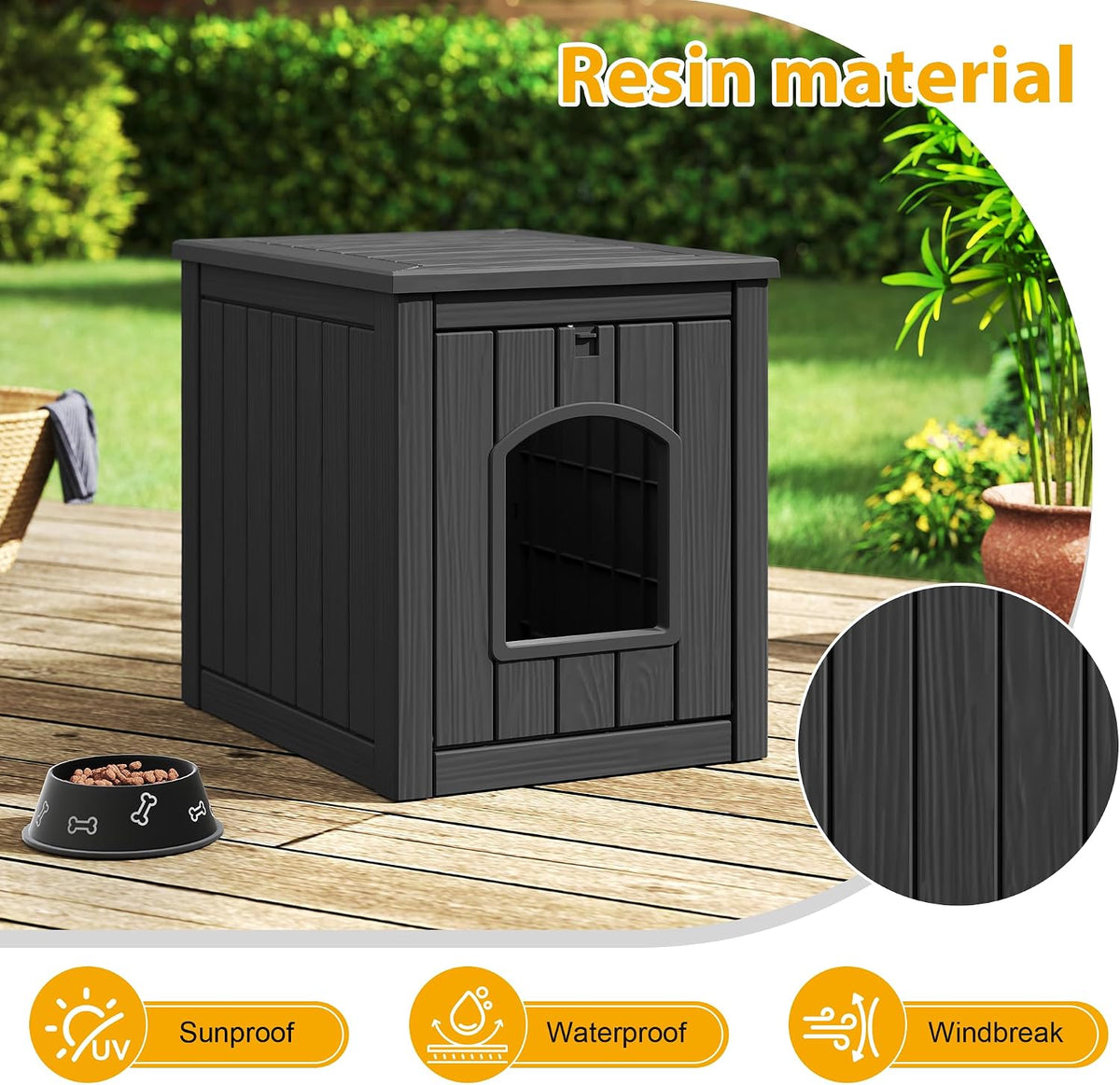 Cat Litter Box Enclosure, Multi-Functional Enclosed Cat Litter Box Furniture, Outdoor Cat House Weatherproof, Openable Front Door & Raised Floor, Easy to Clean & Assemble, Black