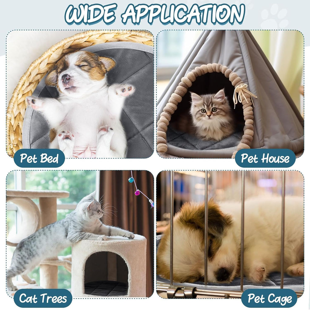 Drydiet 2 Pcs Self Warming Cat Mat Round for Cats, Gray, 16 Inch