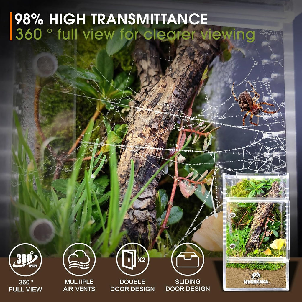 MYGIIKAKA Jumping Spider Enclosure Accessories, Tarantula Spider Box, Bug Cage, Praying Mantis Habitat Enclosure, Snail Insect Terrarium, Caterpillar Habitat (3x3x6 inch)