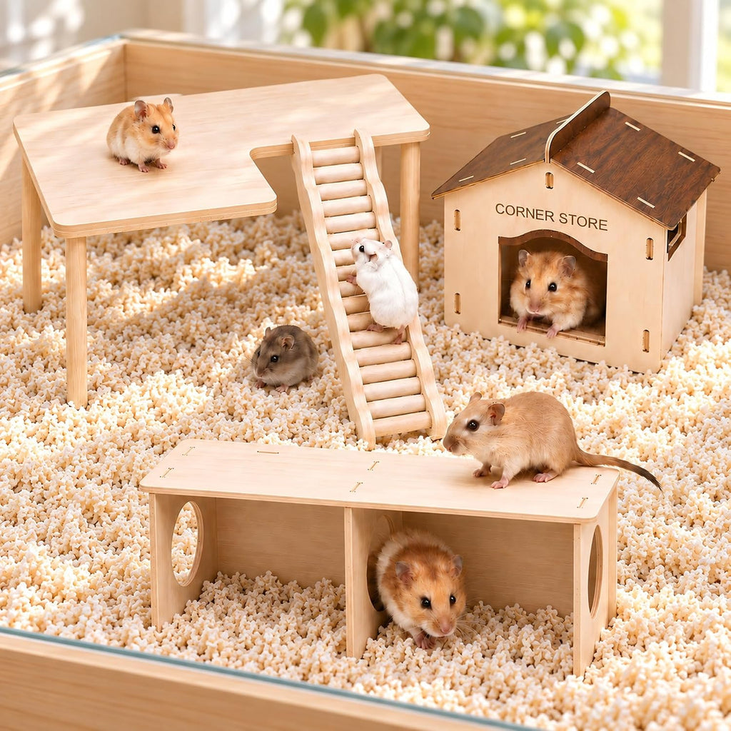 4-Piece 6.3-Inch High Hamster Platform Set, Large House Hideout