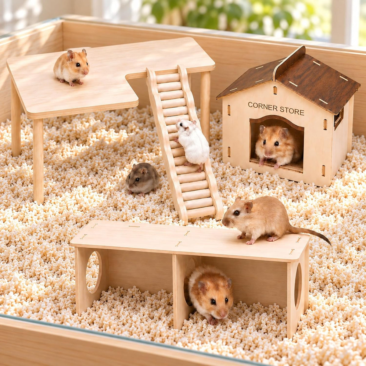 4-Piece 6.3-Inch High Hamster Platform Set, Large House Hideout