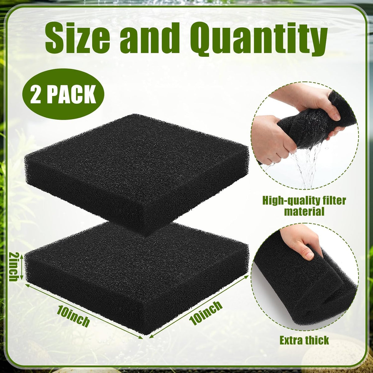 2 Pcs 10"x10"x2" Aquarium Bio Sponge Filter Pad Filter Media