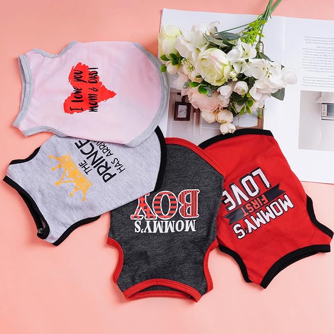 4 Pack Dog Shirts Summer Printed Puppy Clothes Novel Sleeveless Pet T Shirts - Image 3