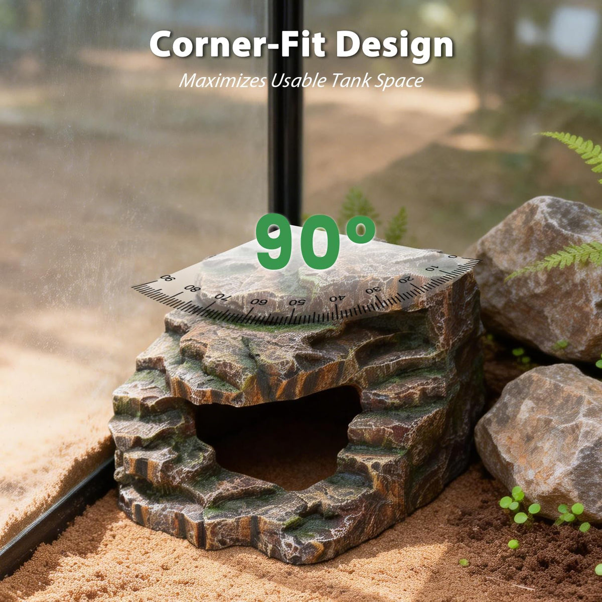 REPTITRIP Large Reptile Hide and Basking Platform, Resin Rock Cave for Geckos, Frogs, Turtles and Lizards