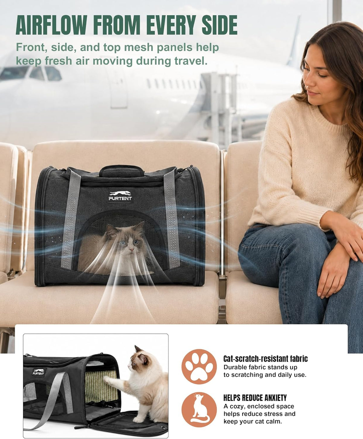 Soft Cat Carrier Airline Approved for Small Cats, Side Treat Opening