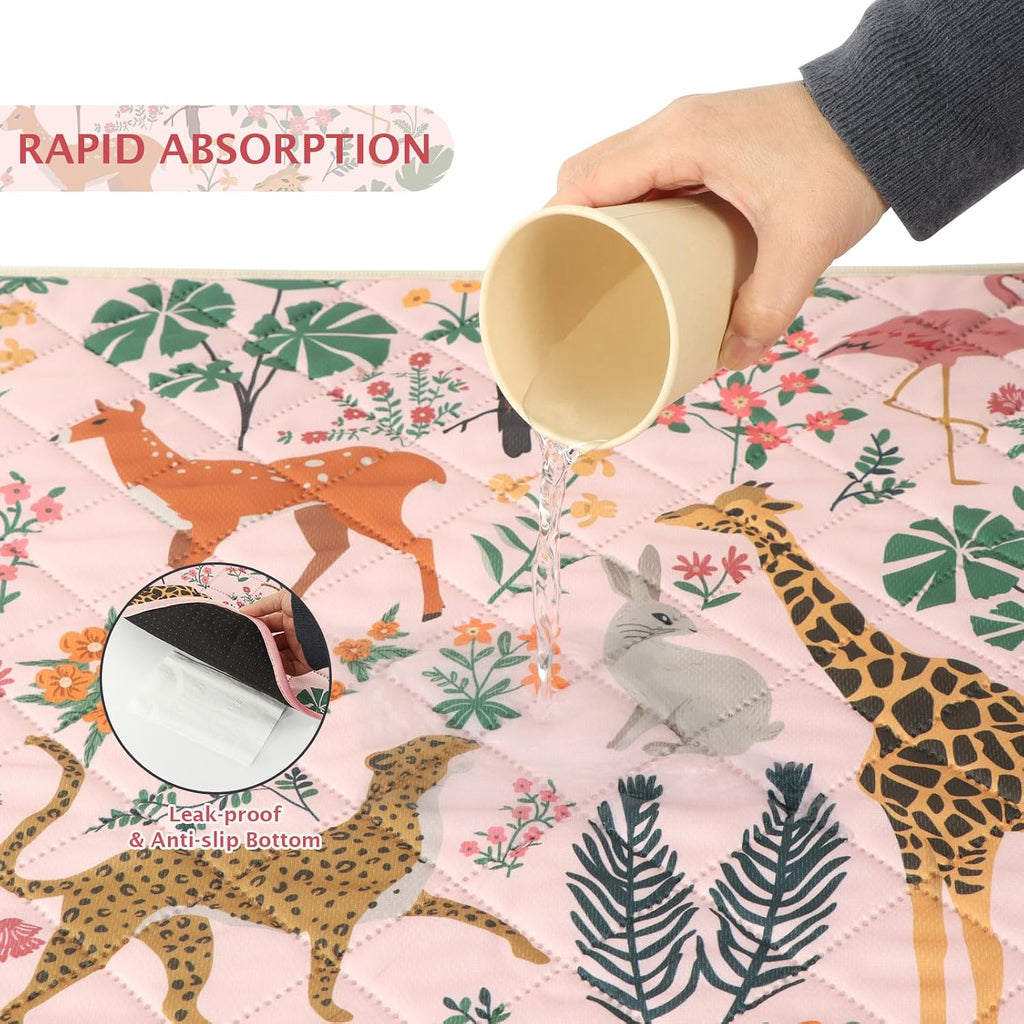IEUUMLER Washable Pee Pads for Dogs, 2 Pack Forest Pattern Reusable Waterproof Puppy Pads, Non-Slip Super Absorbent Dog Training Pad for Playpen Crate Bed EU013 Pink Jungle, 24x18