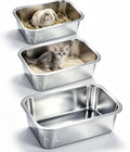 3 Pcs Stainless Steel Rabbit Litter Box with Scoop & Non-Slip Feet Mats, Easy Clean Metal Pan for Rabbits Cats Small Animal, No Smell, Non Stick, 4In Low Entry (L+M+S)