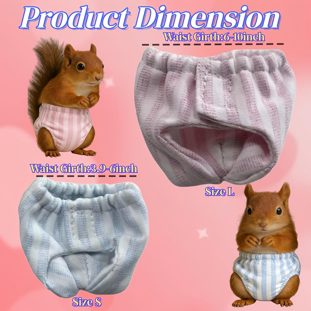 2PCS Washable Squirrel Diapers - Reusable Small Pet Diapers with Strong Hook and Loop Leak-Proof Urine Wet Pants with Adjustable Waistline for Squirrel,Rat,Groundhog-Pink&Blue,L