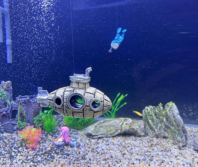 Floating Fish Tank Decoration, LittleCute Retro Submarine AquariumDecoration - Image 3