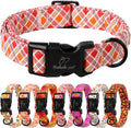Fall Dog Collar, Fall Orange and Red Plaid Puppy Collar, Adjustable Cotton by Babolepet