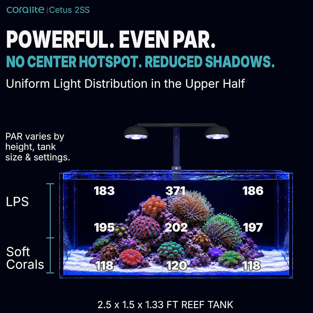coralite Cetus 2SS2 72W Smart APP Control LED Reef Light for Saltwater