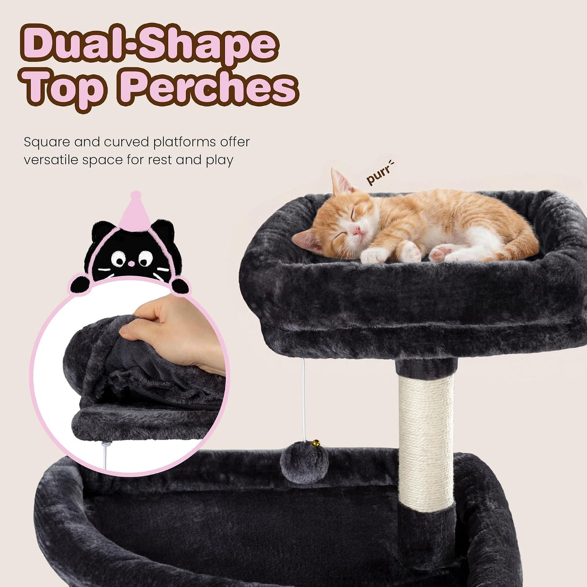 SHA CERLIN 82 inch Cat Tree Tower, Multi-Level Cat Condo with Plush Perches, Sisal Scratching Posts, Hammock and Toys, Stable Cat Tower for Kittens and Adult Cats, Dark Grey