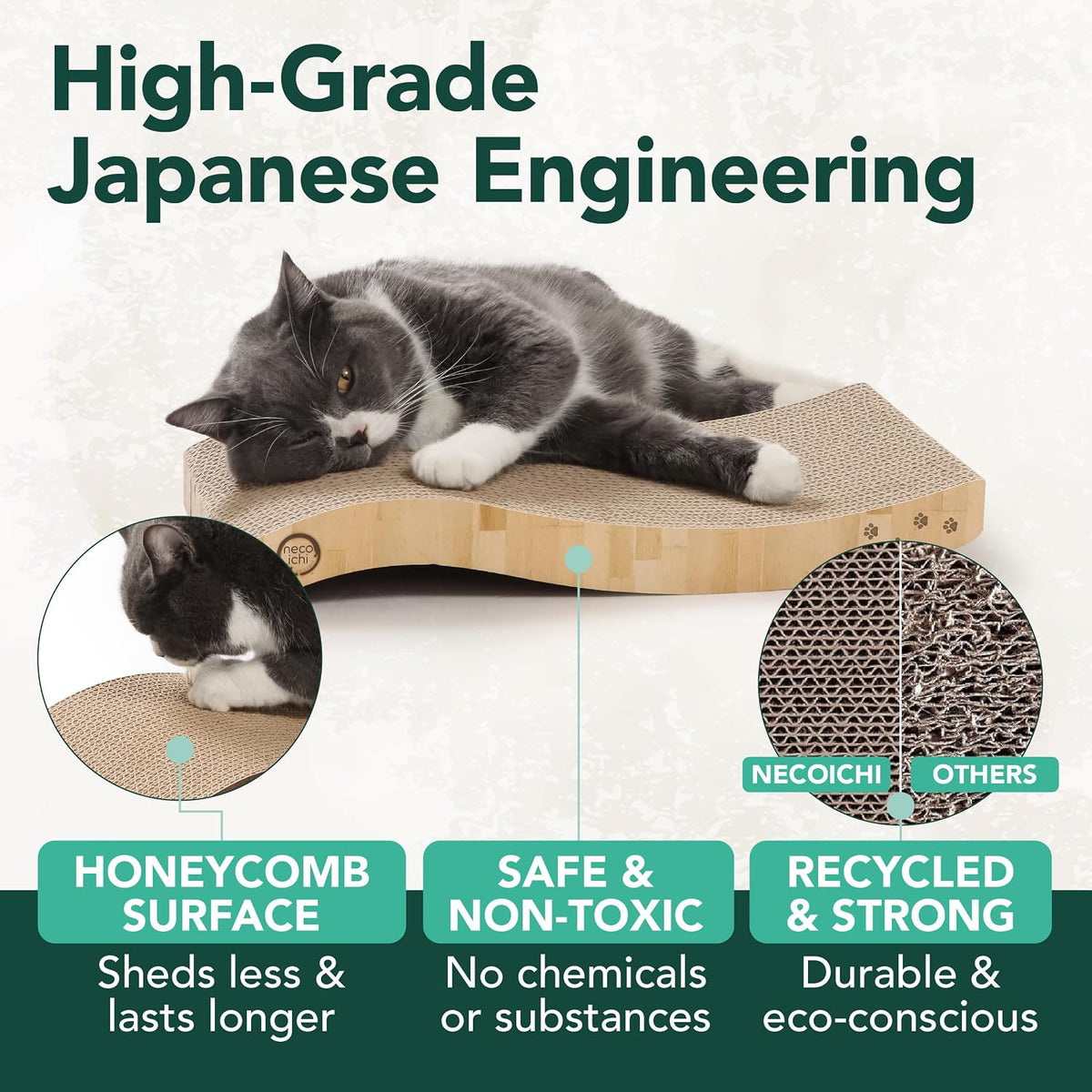 Reversible Wave Cat Scratcher for Indoor Cats - Cat Scratching Board, Horizontal Cat Scratch Pad Lounger with Reversible Usability and Extra Comfort for Lounge(2Pack, Oak)